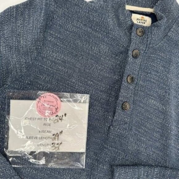 Marine Layer Navy Henley Soft Layer Mock Neck Oversized Long Sleeve XL Pullover - Picture 5 of 5